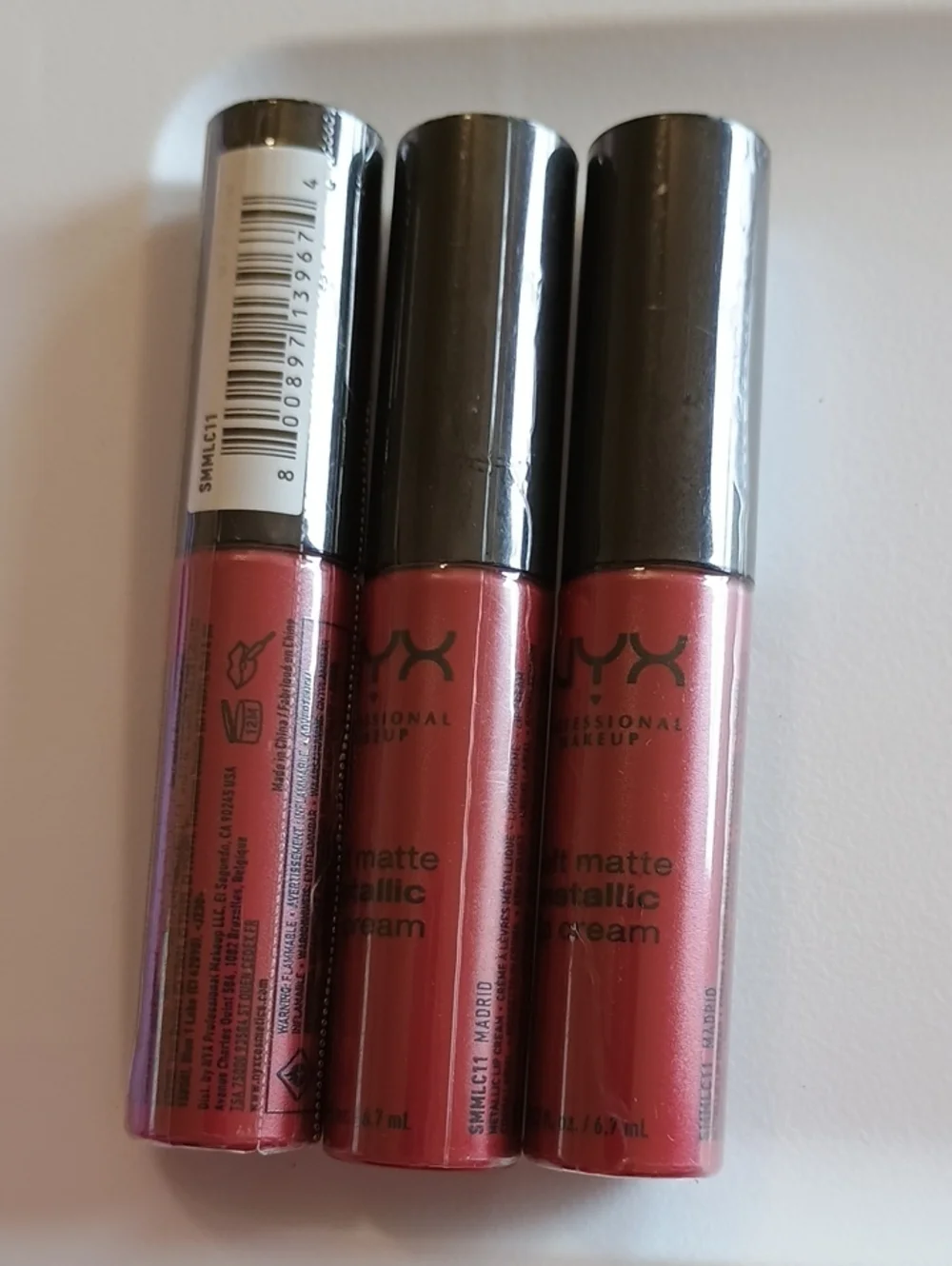 3 x NYX METALLIC Makeup Soft Matte Metallic Lip Cream, Madrid